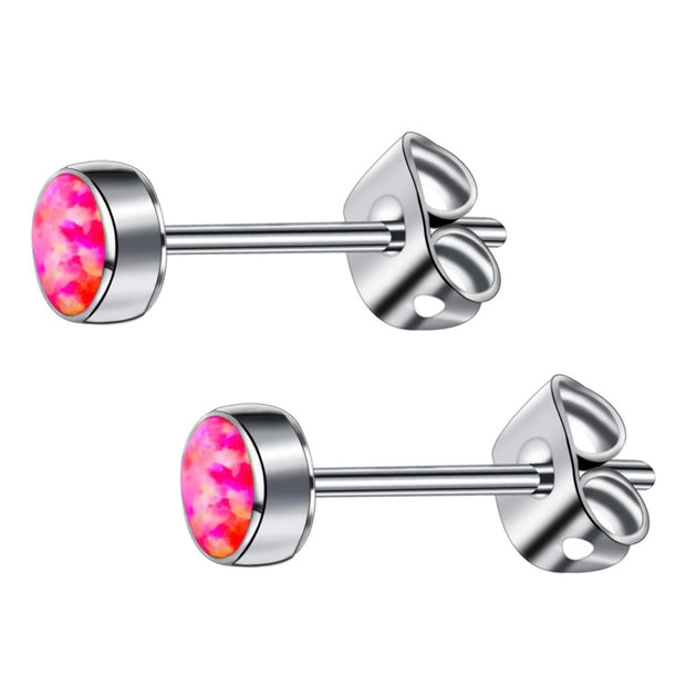Hypoallergenic Titanium Opal Stud Earrings for Sensitive Ears