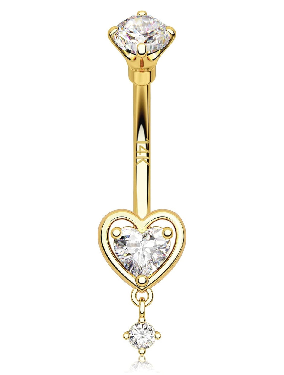 Solid 14K Gold Belly Button Ring – Heart Body Piercing Jewelry for Women