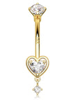 Solid 14K Gold Belly Button Ring – Heart Body Piercing Jewelry for Women