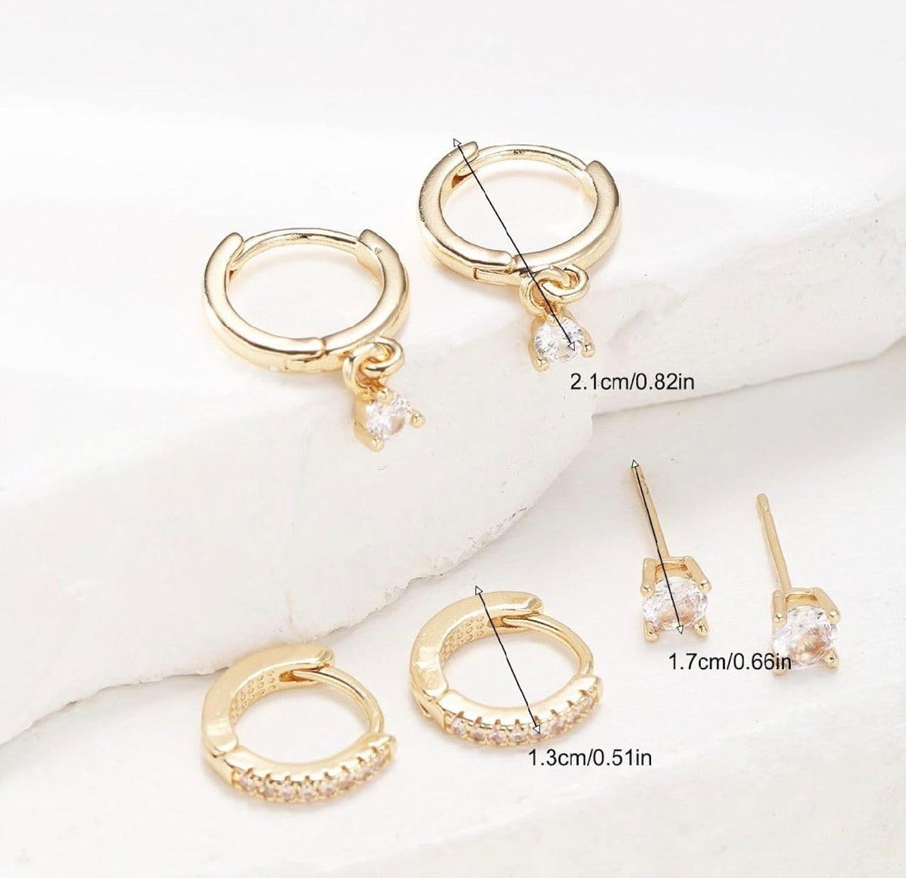 14K Gold Plated Huggie Hoop Earring Set – 3 Pairs