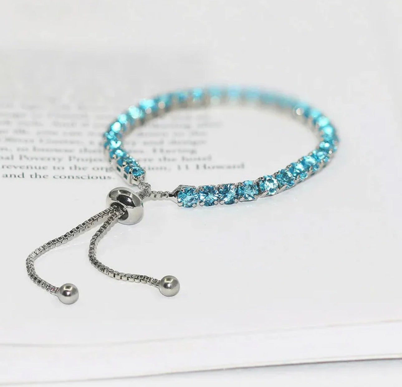 Silver Plated Round Cut Cubic Zirconia Blue Matrix Anti Tarnish Tennis Bracelet