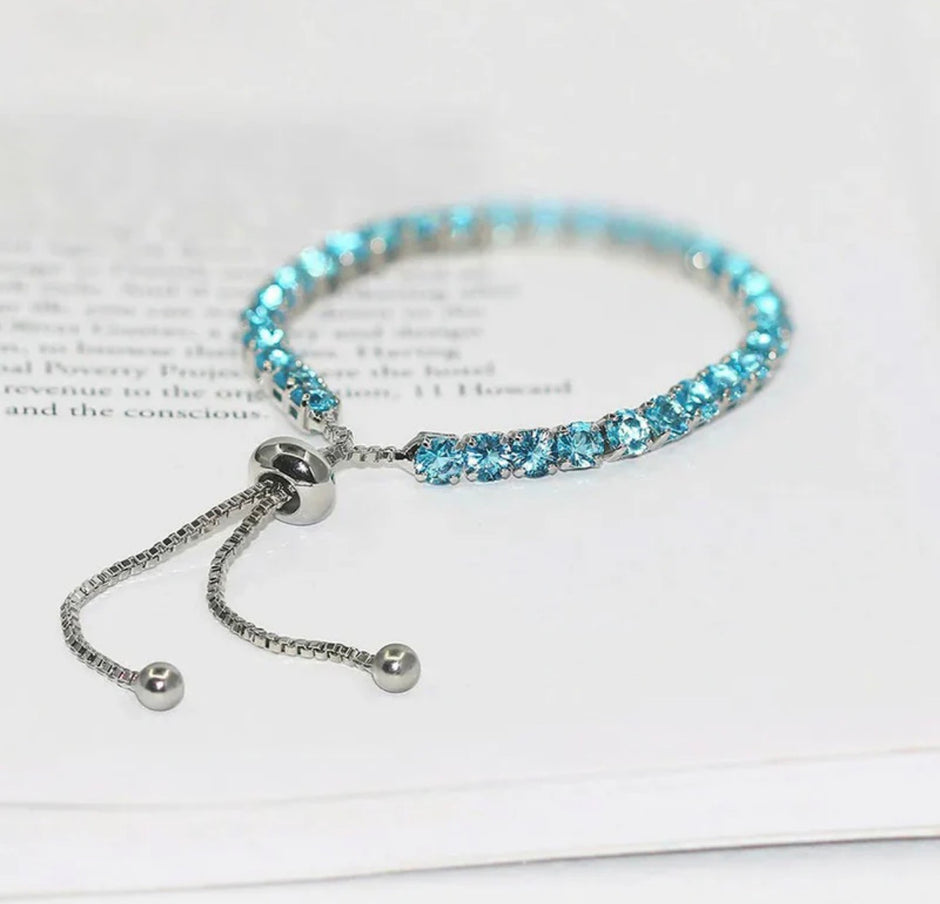 Elegant Blue CZ Round Cut Tennis Bracelet – Anti-Tarnish Protection