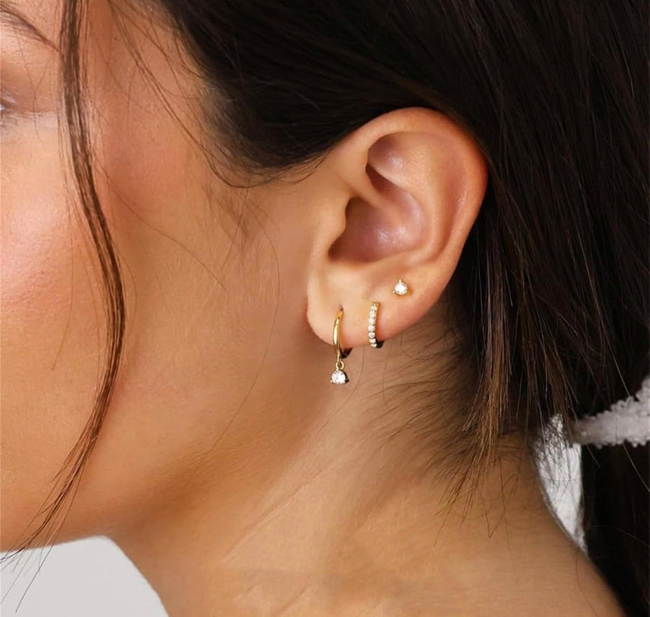 14K Gold Plated Huggie Hoop Earring Set – 3 Pairs