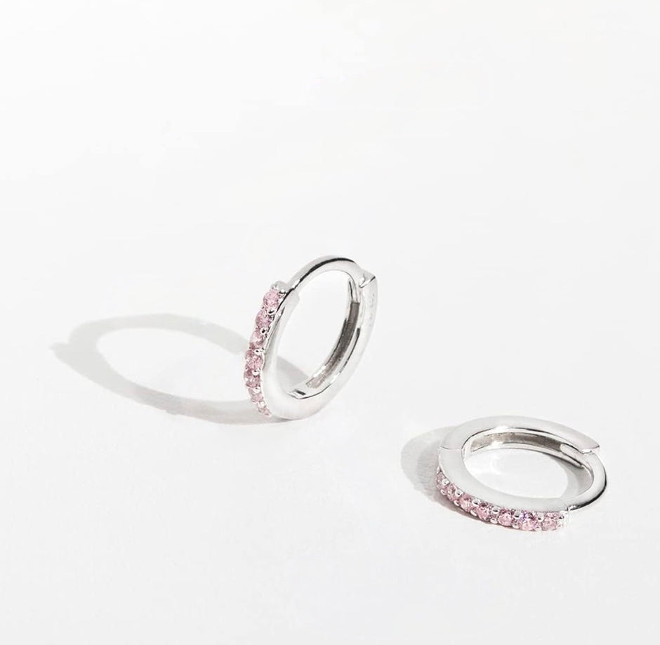 925 Sterling Silver Pink Huggie Hoop Earrings – Cute Small Earrings for Girls & Kids