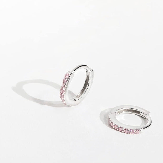 925 Sterling Silver Pink Huggie Hoop Earrings – Cute Small Earrings for Girls & Kids