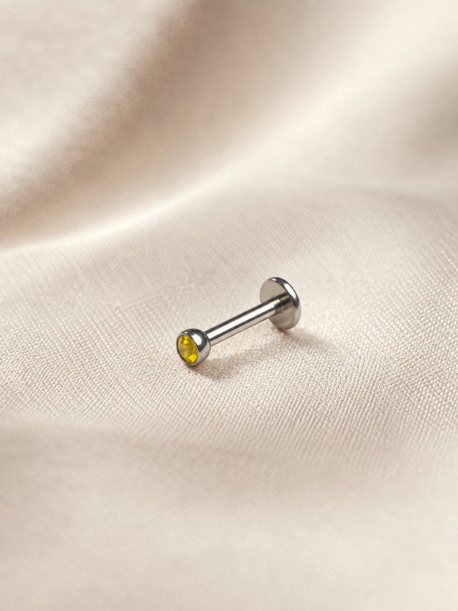 16G Surgical Steel Labret Stud – Silver Flat Back Colorful CZ Piercing
