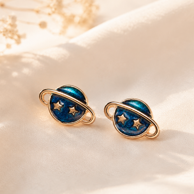 11mm Gold-Plated Stainless Steel Celestial Planet Stud Earrings