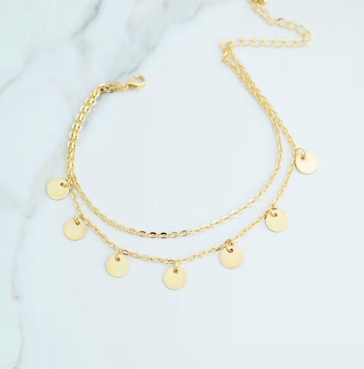 Gold Tone Multi Layer Charm Anklet – Dainty Beach Accessory
