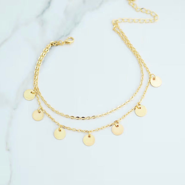 Gold Tone Multi Layer Charm Anklet – Dainty Beach Accessory