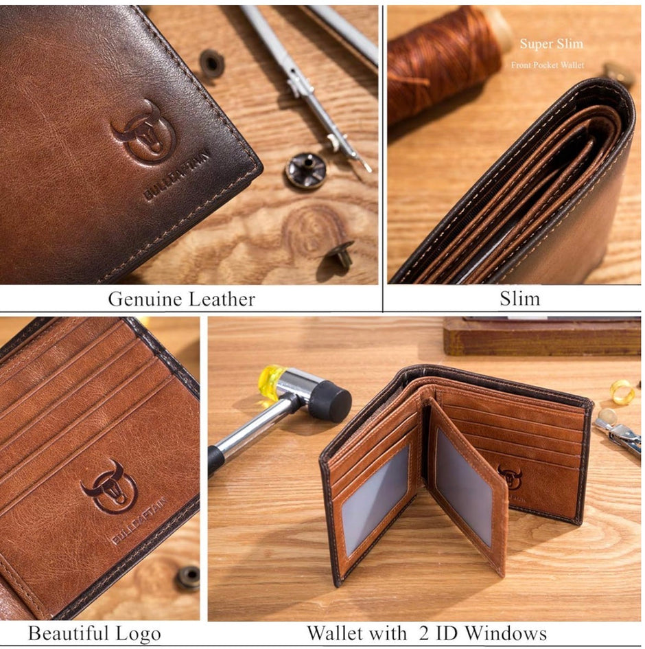 Men's Slim Bifold Genuine Leather Wallet – RFID Blocking