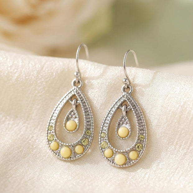 Vintage Teardrop Dangle Earrings with Yellow Beads