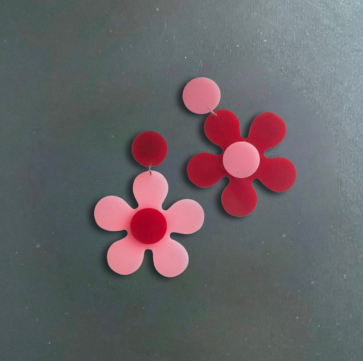 Retro Pink & Red Flower Statement Earrings