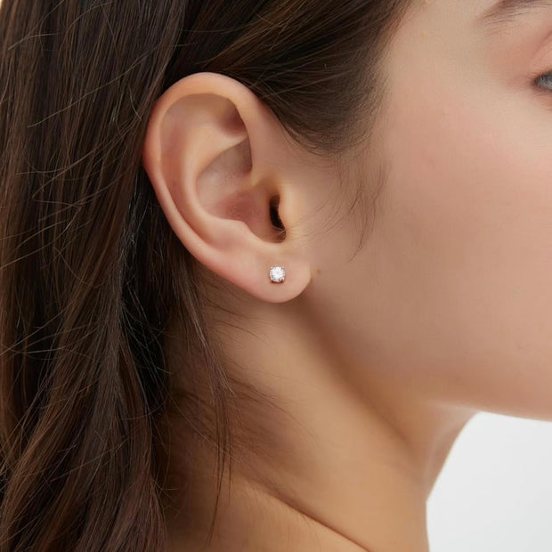 Classic 7mm 18K White Gold Plated Round Cubic Zirconia Stud Earrings
