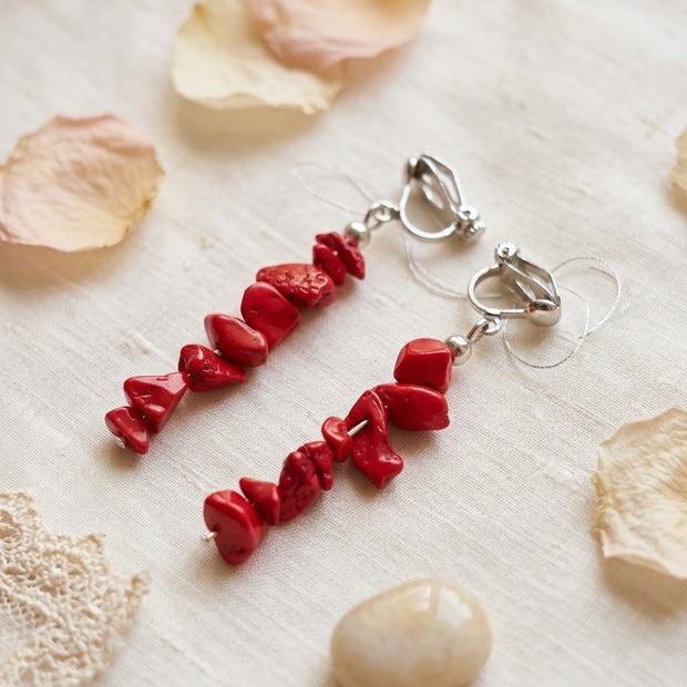 Vibrant Red Stone Statement Clip-On Earrings