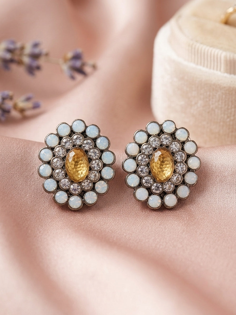 Elegant Gold-Tone Brass & Glass Stud Earrings