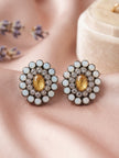 Elegant Gold-Tone Brass & Glass Stud Earrings