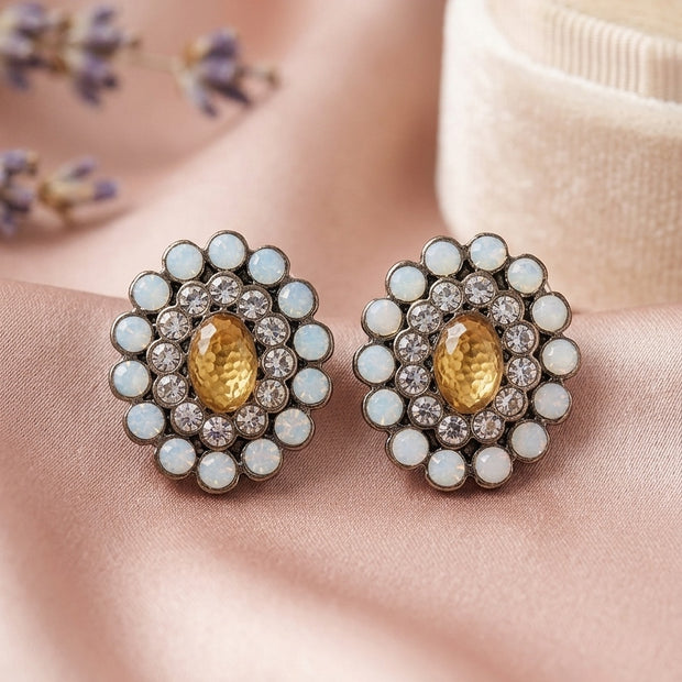 Elegant Gold-Tone Brass & Glass Stud Earrings