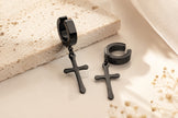 Stainless Steel Non-Piercing Cross Dangle Clip-On Earrings