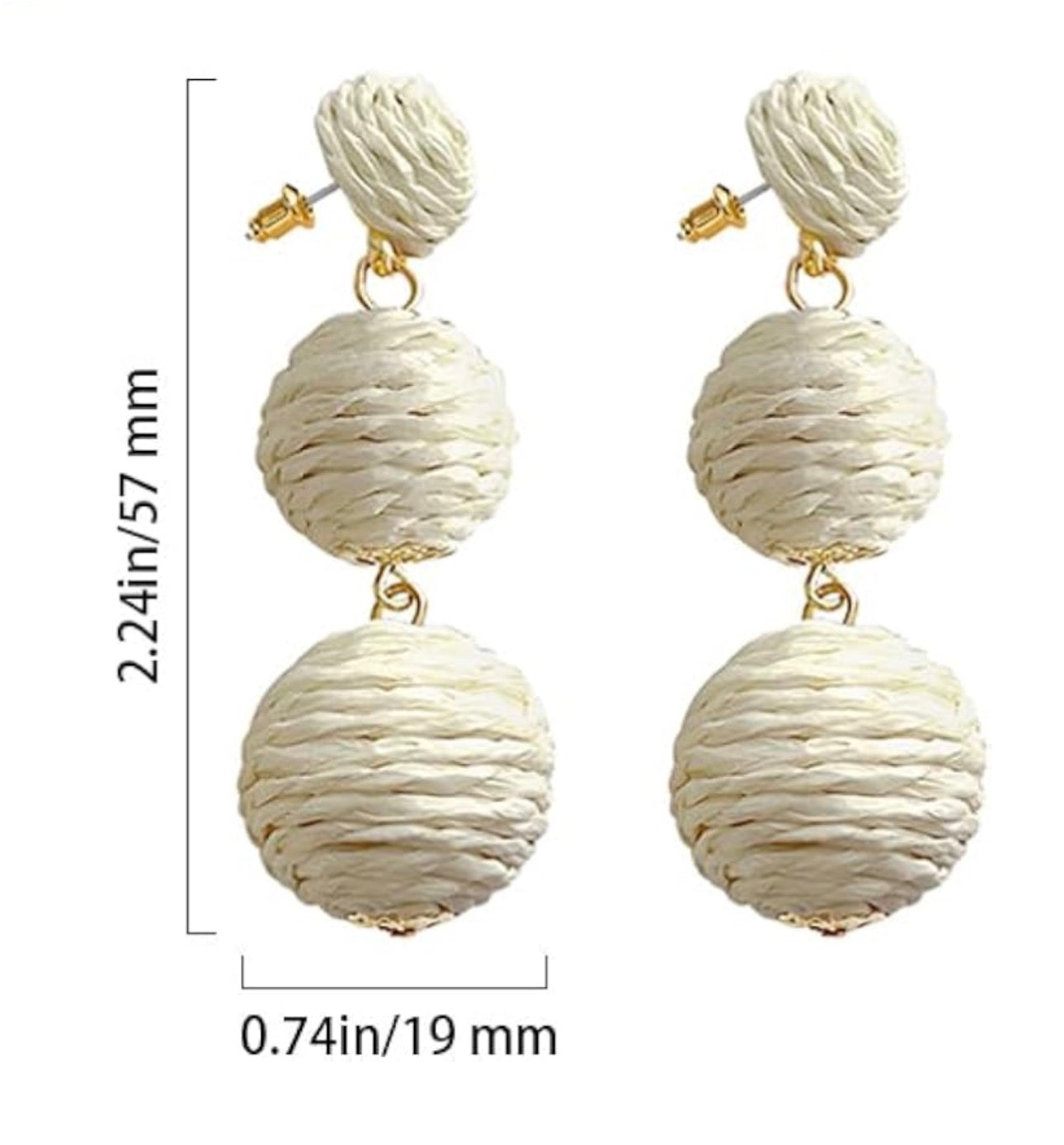 Handcrafted Bohemian Raffia Rattan Tiered Drop Earrings