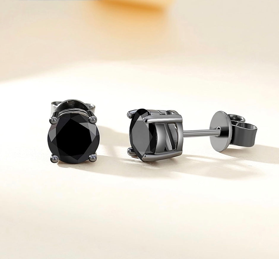 Classic 7mm Black Round Solitaire Cubic Zirconia Stud Earrings