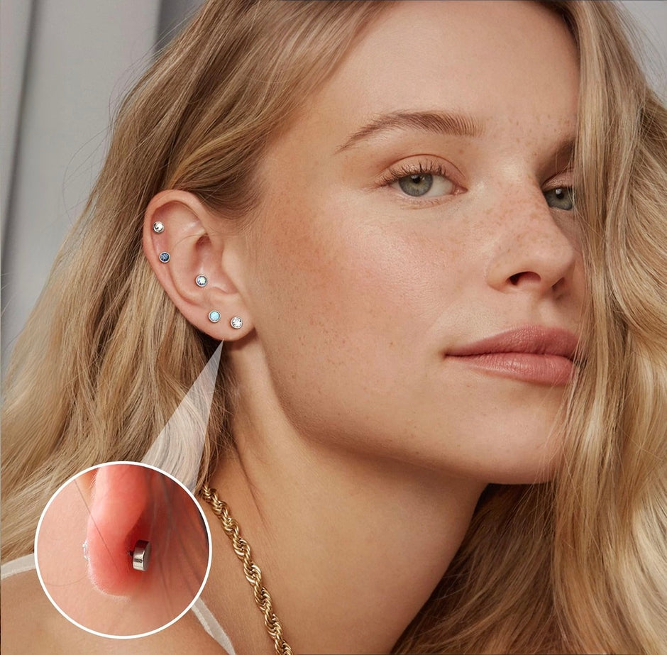 Titanium Flat Back Stud – 3mm Colorful Bezel CZ Cartilage Piercing