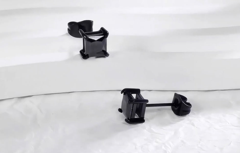 Classic 7mm Black Square Cubic Zirconia Princess Cut Stud Earrings