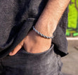 Elegant 16cm Silver-Tone Stainless Steel Rope Bracelet with Crystal Clasp