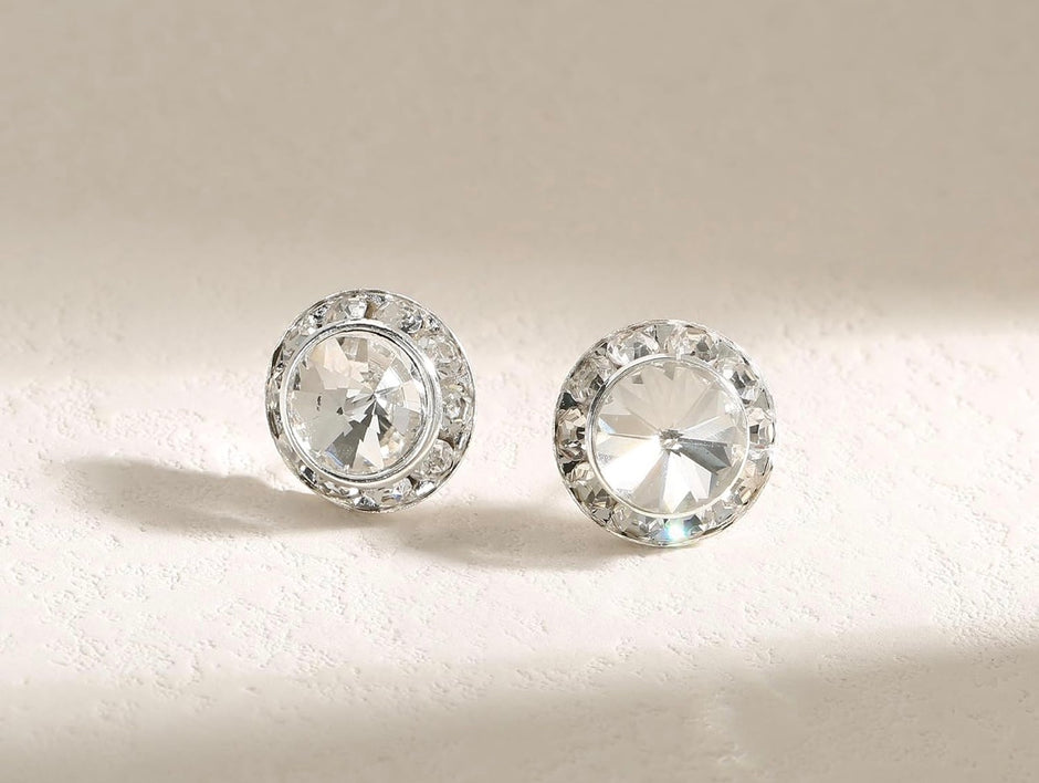 Elegant Crystal Halo Rhinestone Stud Earrings – 15mm