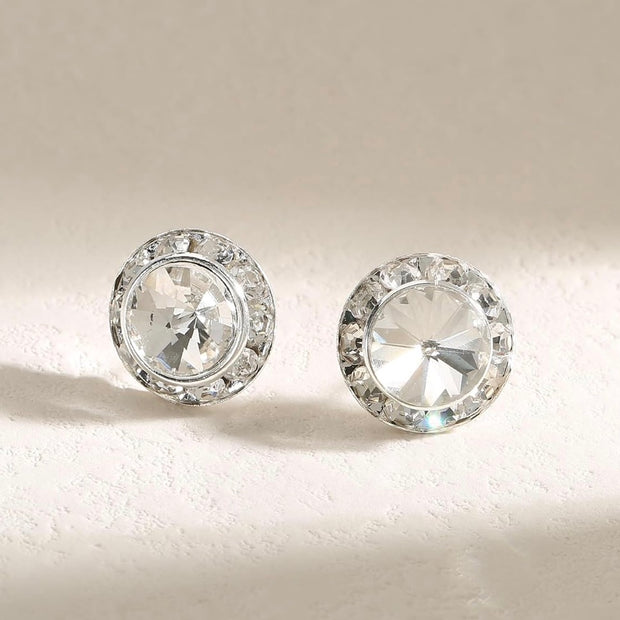 Elegant Crystal Halo Rhinestone Stud Earrings – 15mm