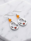 Boho Floral Oval Drop Earrings with Orange Bead – Stainless Steel