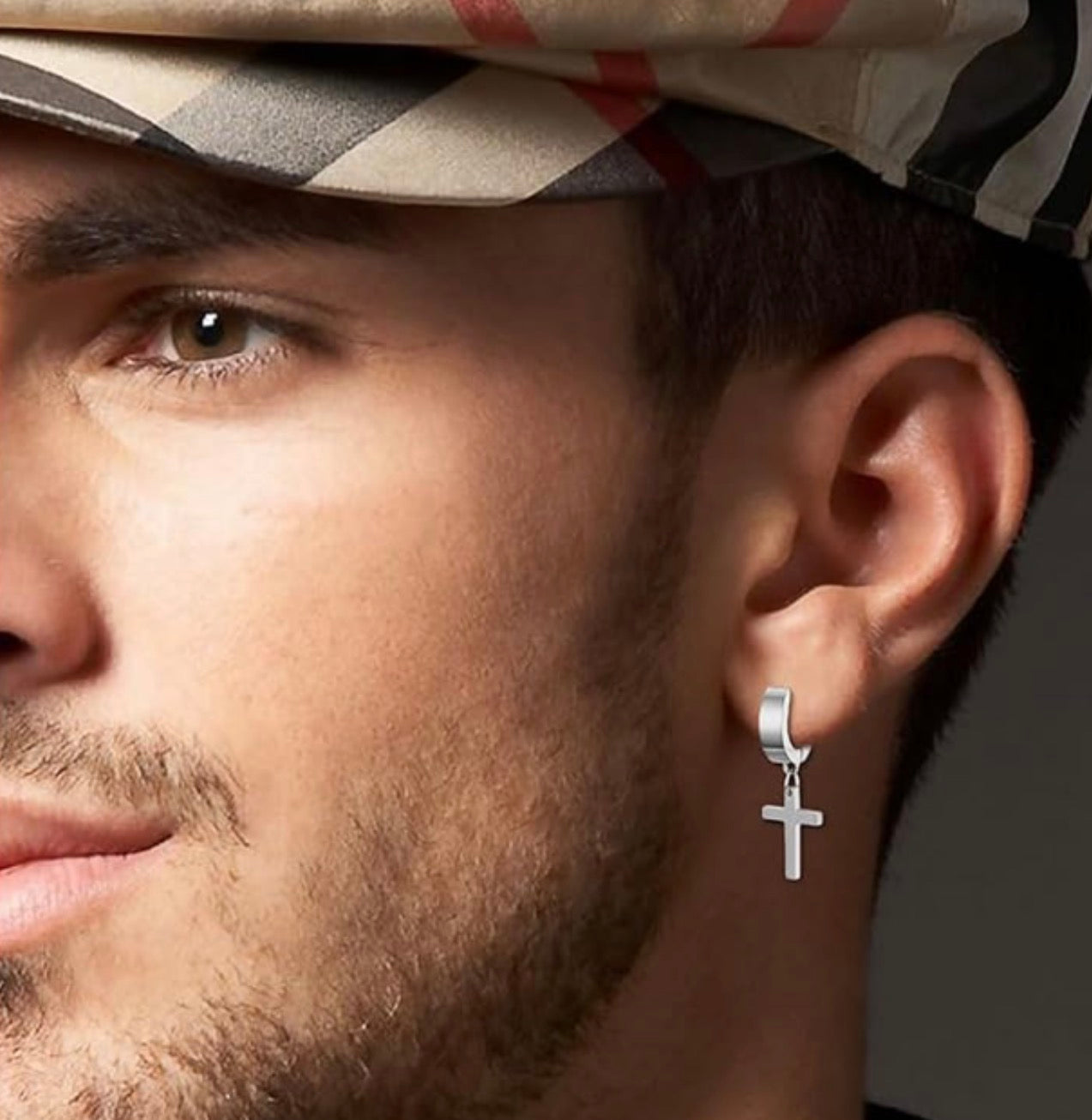 Stainless Steel Non-Piercing Cross Dangle Clip-On Earrings