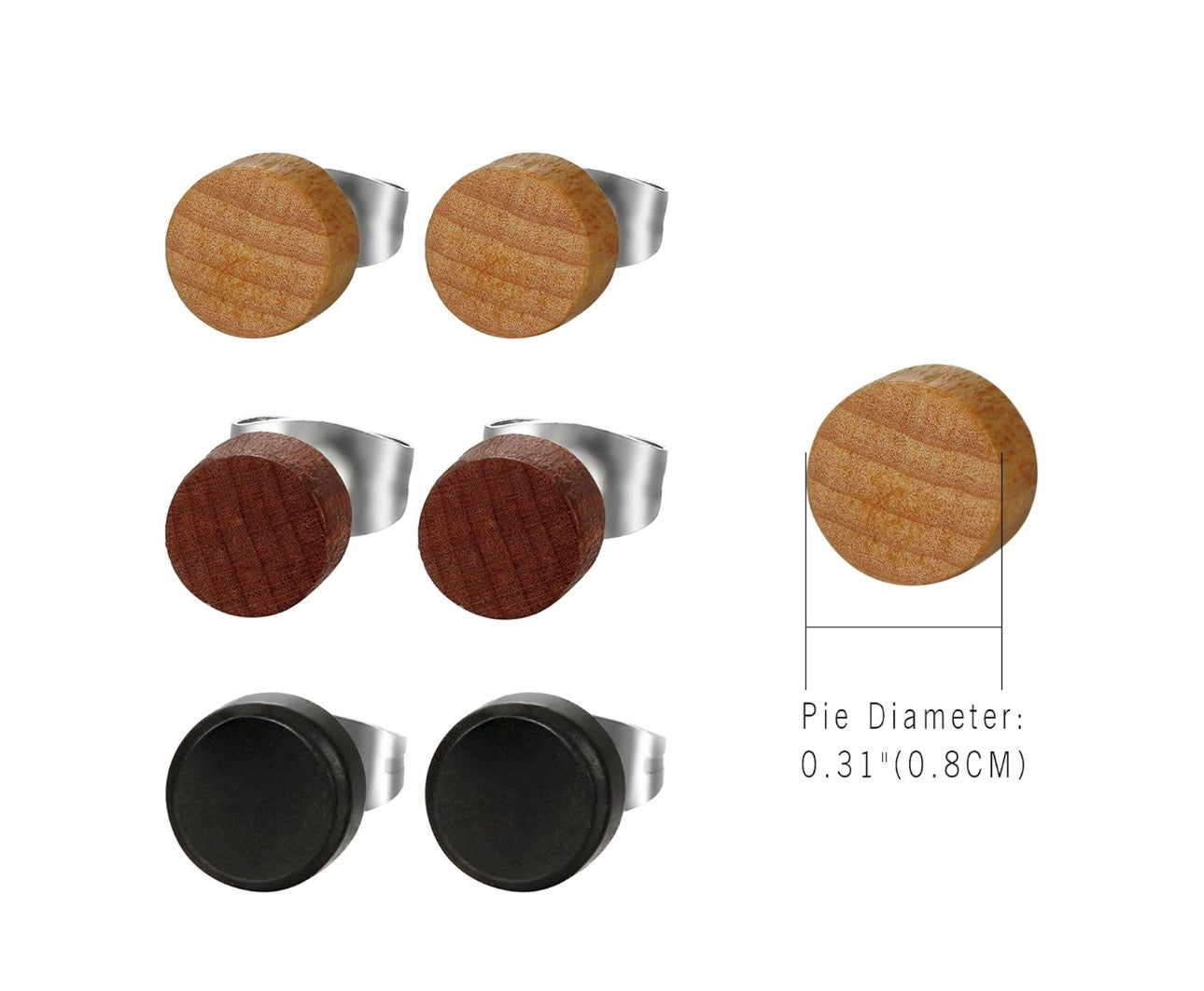 Minimalist Natural Wood Stud Earrings with Stainless Steel Post