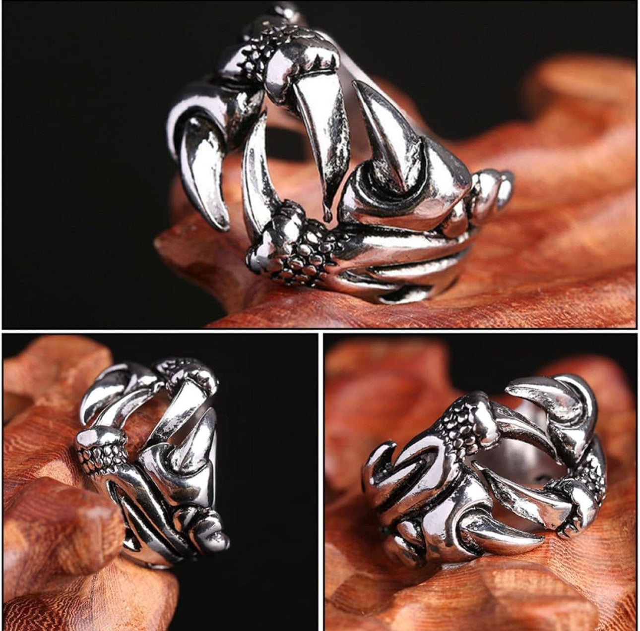 Bold Silver-Tone Alloy Dragon Claw Open Ring
