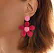 Retro Pink & Red Flower Statement Earrings
