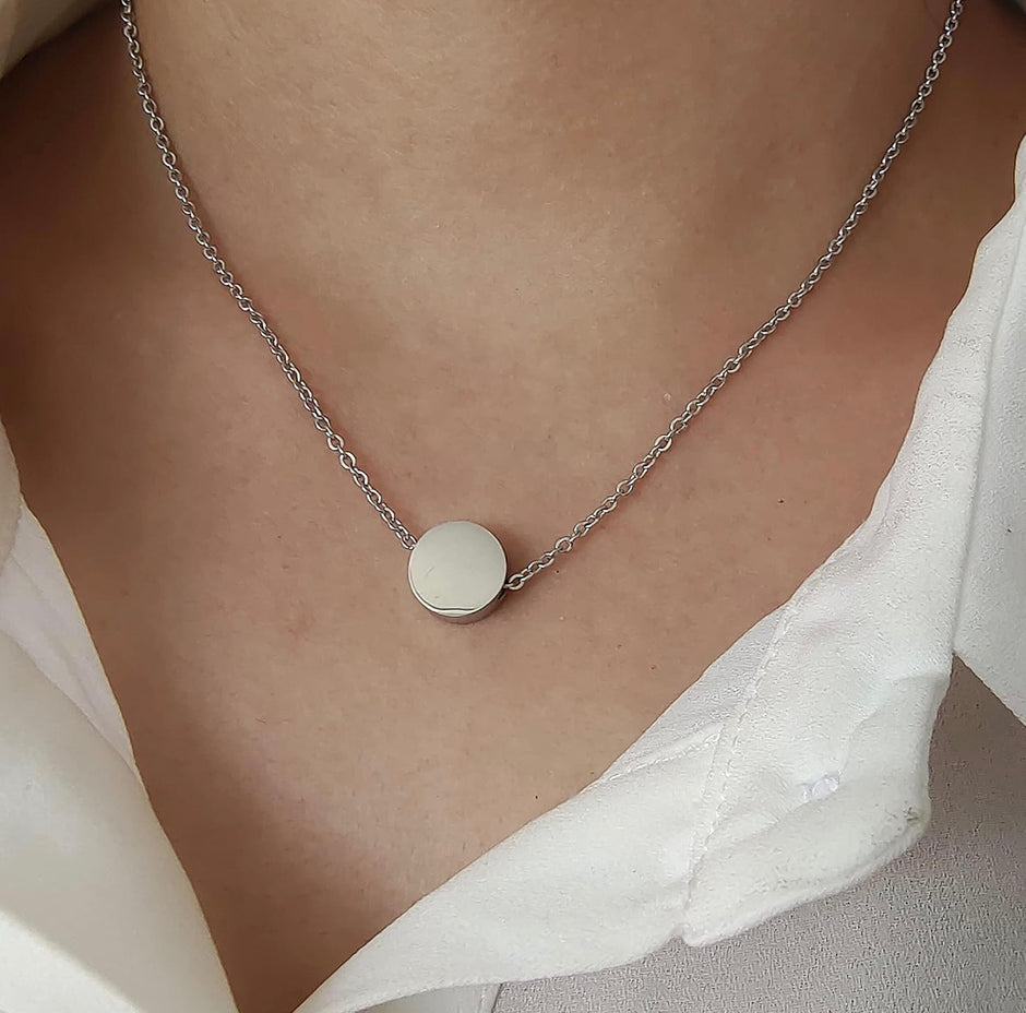 Minimalist Stainless Steel Polished Oval Pendant Necklace
