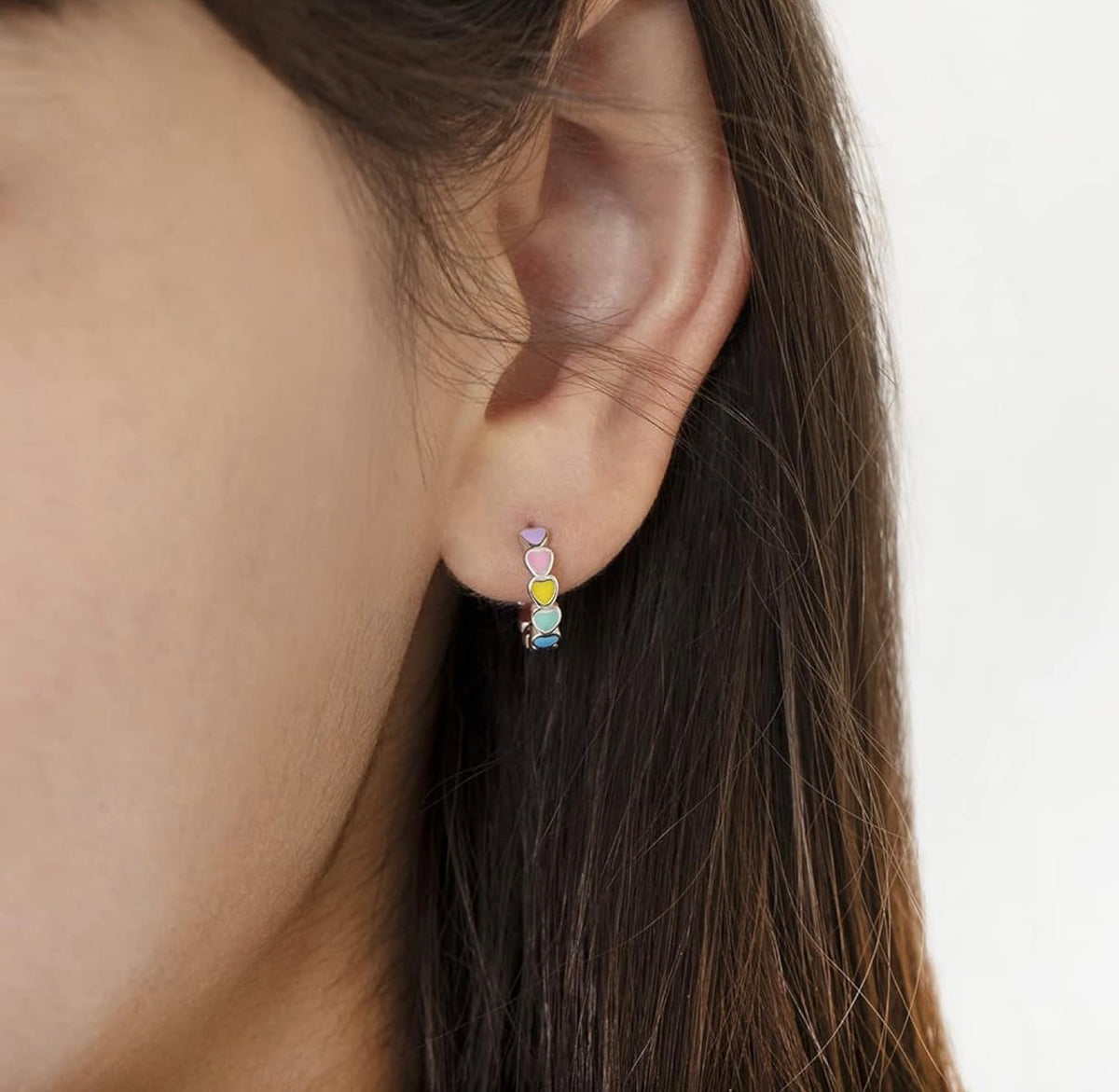 Silver Pastel Heart Huggie Earrings – Stainless Steel Hoops