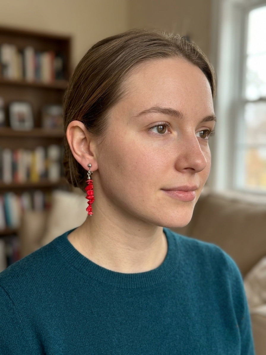 Vibrant Red Stone Statement Clip-On Earrings