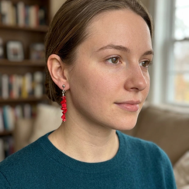 Vibrant Red Stone Statement Clip-On Earrings
