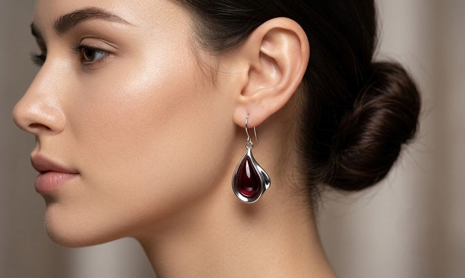 Elegant Red Teardrop Earrings – White Gold Plated