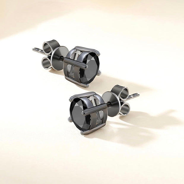 Classic 7mm Black Round Solitaire Cubic Zirconia Stud Earrings