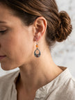 Boho Floral Oval Drop Earrings with Orange Bead – Stainless Steel