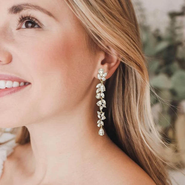 Bridal Crystal Chandelier Dangle Earrings – Cubic Zirconia Long Drop (8.5cm)