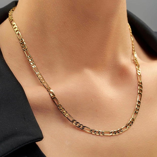18K Gold Plated Stainless Steel Figaro Chain Necklace