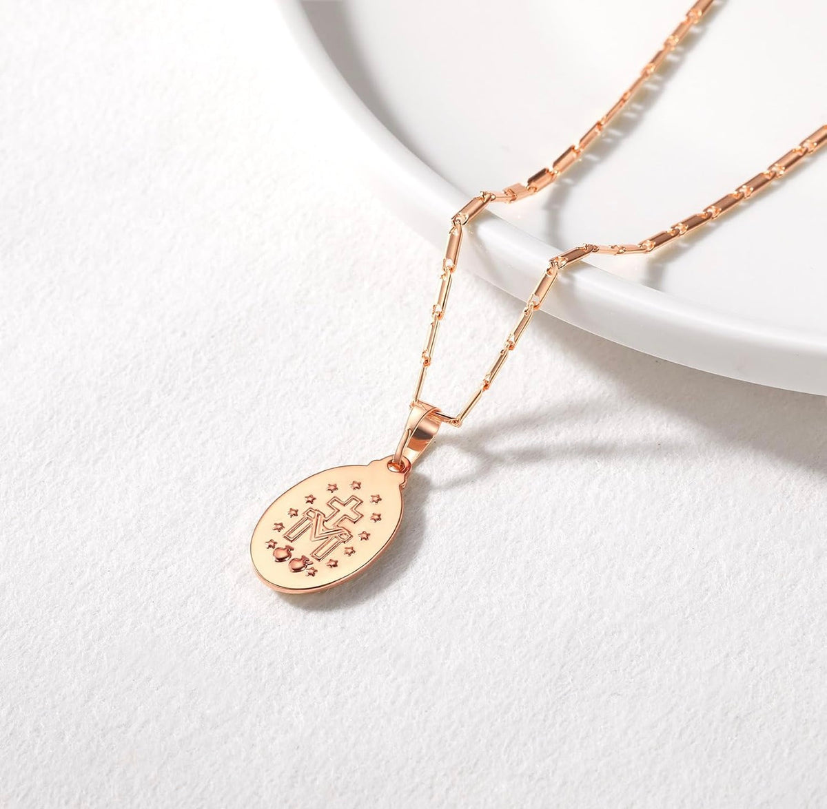 Rose Gold Virgin Mary Necklace – Miraculous Medal Pendant