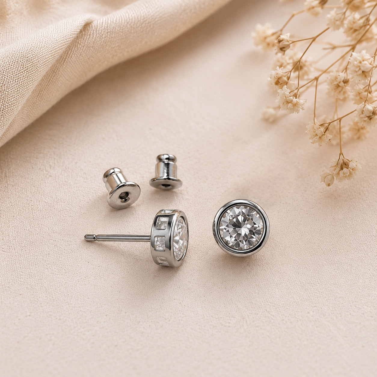 Classic 7mm Stainless Steel Round Cubic Zirconia Stud Earrings