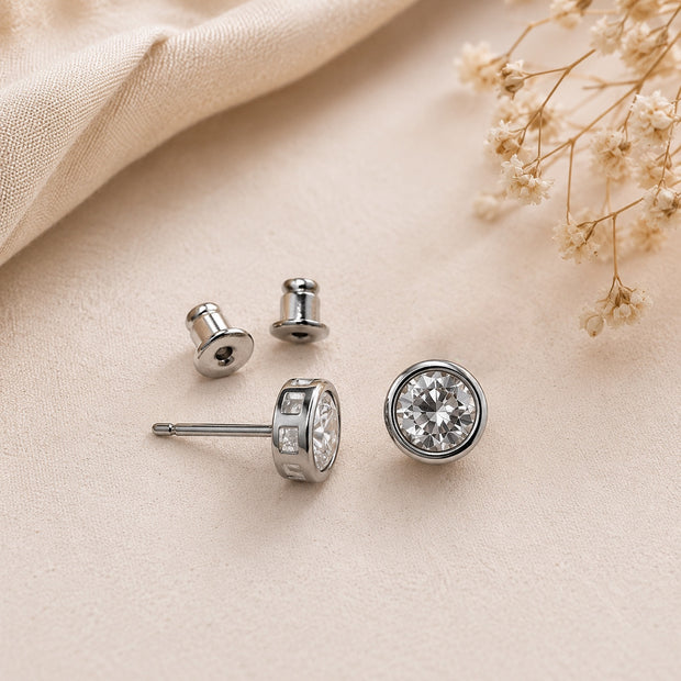 Classic 7mm Stainless Steel Round Cubic Zirconia Stud Earrings