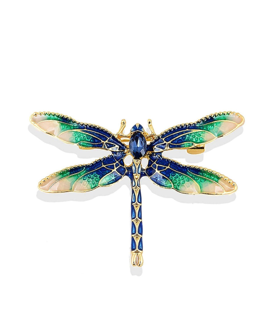 Elegant Enamel Dragonfly Brooch with Rhinestone Accents