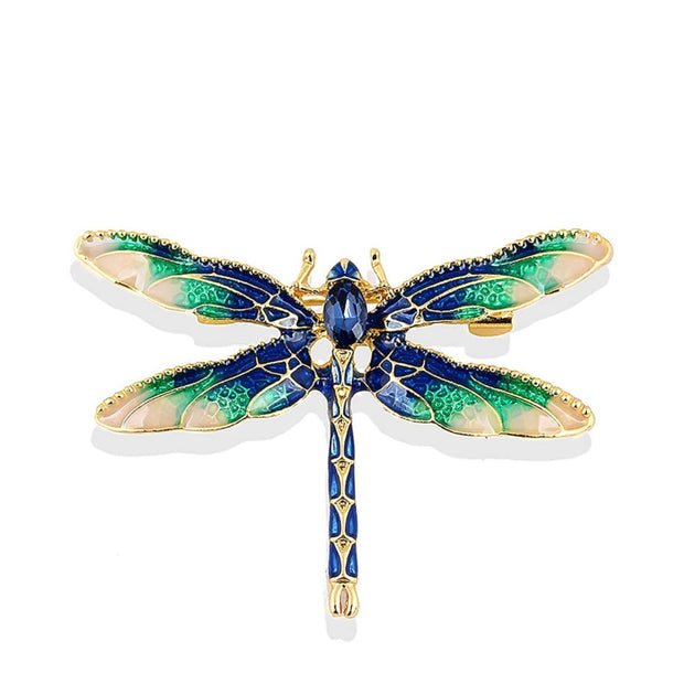 Elegant Enamel Dragonfly Brooch with Rhinestone Accents