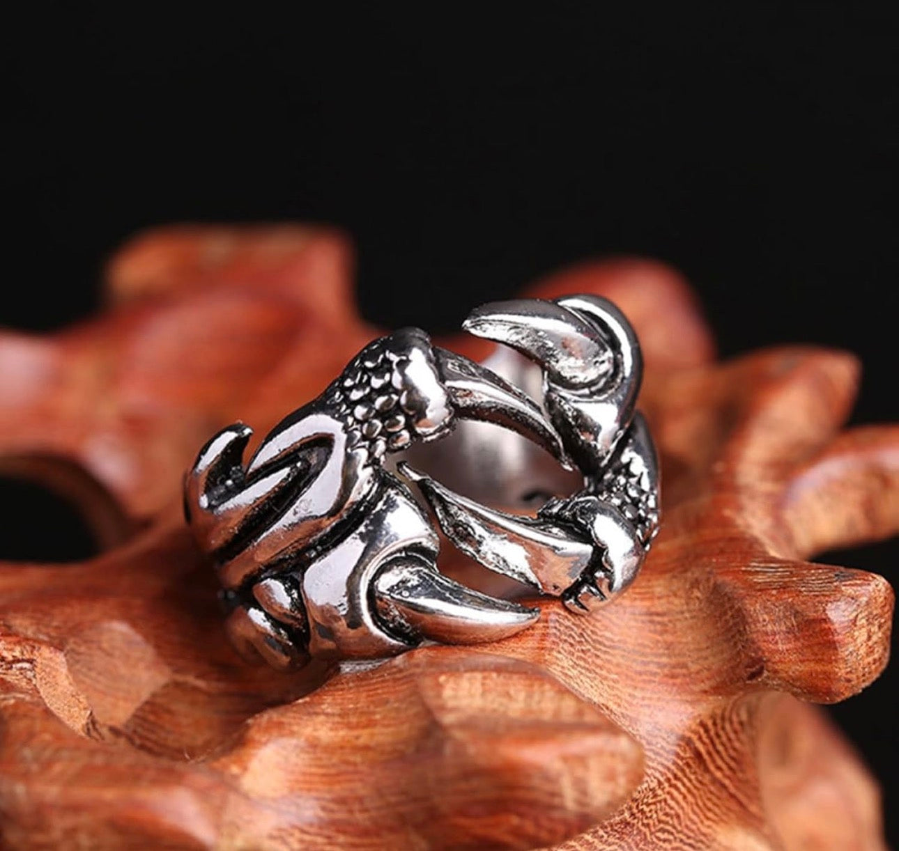 Bold Silver-Tone Alloy Dragon Claw Open Ring