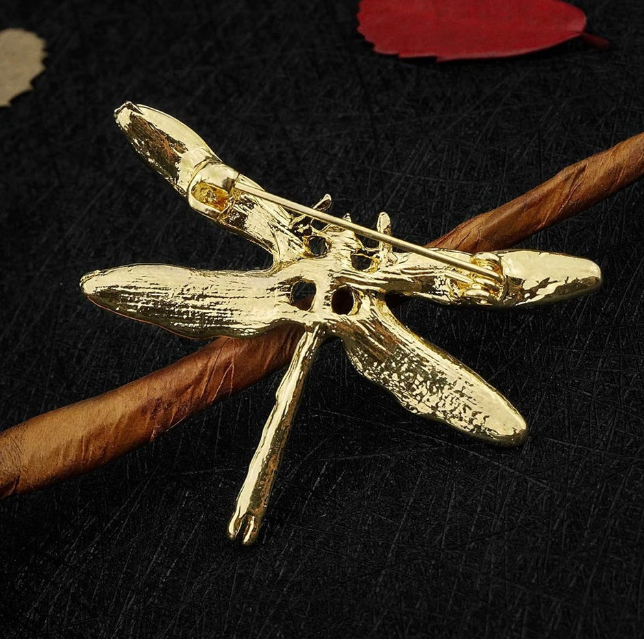 Elegant Enamel Dragonfly Brooch with Rhinestone Accents